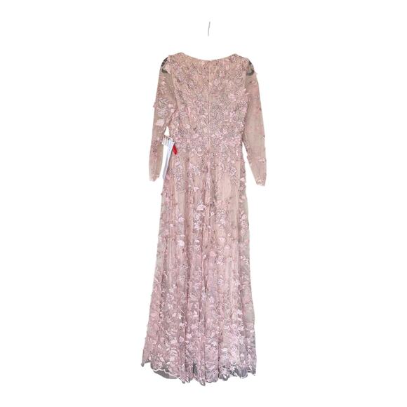 Mac Duggal 70224 Floral Applique Illusion Gown Long Sleeve Rose Pink Size 8 NWT - Picture 7 of 16